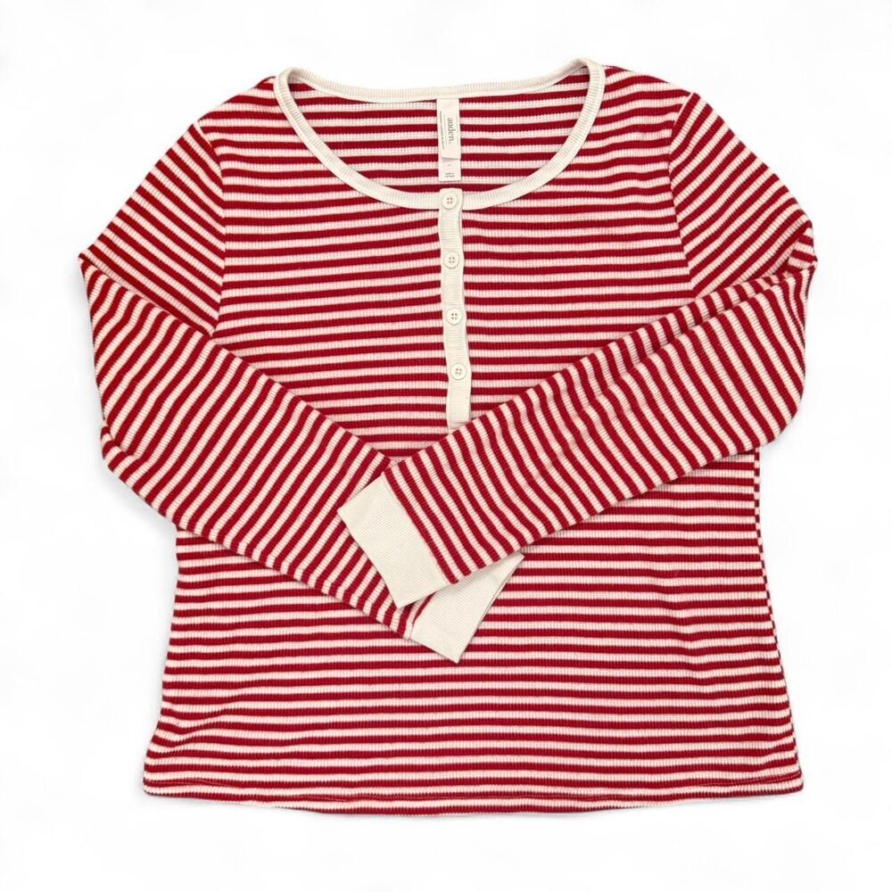 Auden red & white striped long sleeve pajama  top Size L